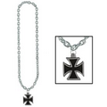 Silver Chain Beads w/ Iron Cross Medallion
